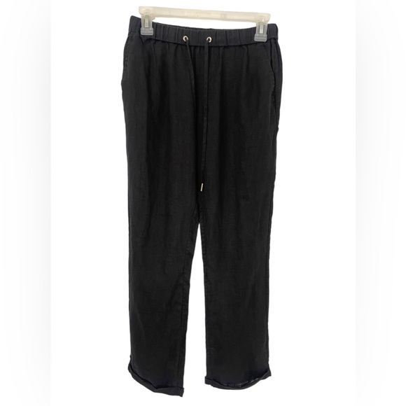 Tommy Hilfiger 100% Linen Black Pants Drawstring Pockets Pull on Women’s Size 2 - Picture 1 of 13